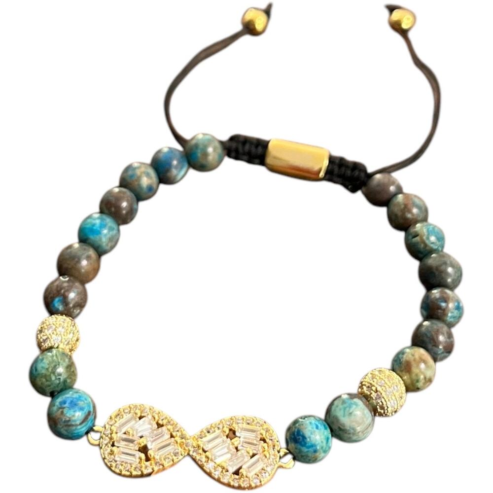 Blue Agate Bead 14kt Gold Plated Infinity Bracelet